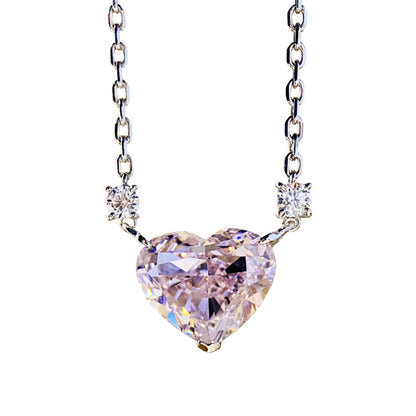 Tik Tok Live Stream Heart-shaped Necklace Female Clavicle Chain Ins Advanced Design Sense Temperament Wild High Carbon Diamond Pink Pendant