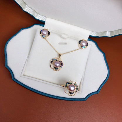 Lady Flower Copper Plating Inlay Freshwater Pearl Shell Jewelry Set