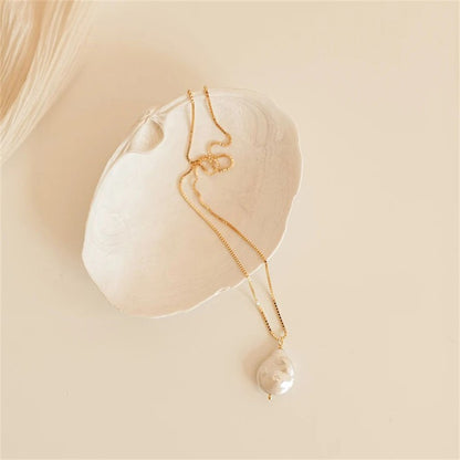Simple Style Solid Color Stainless Steel Freshwater Pearl Plating Pendant Necklace