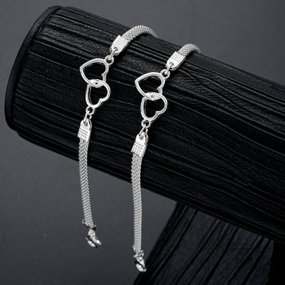 Cross-border fashion, simple and casual beach resort style, silver interlocking love bracelet anklet 2-piece set