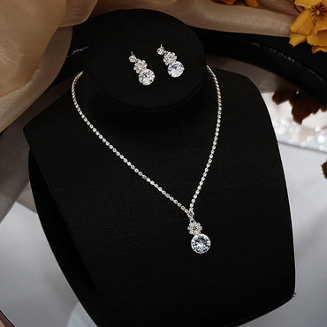 1 Set Simple Style Round Rhinestone Women's Earrings Necklace