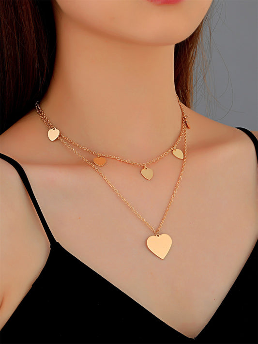 Fashion Double-layer Peach Heart Tassel Pendant Alloy Necklace Wholesale Nihaojewelry