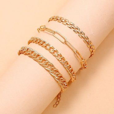 Fashion Metal Geometric Simple Combination Chain Anklet Personality Foot Decoration Four-piece Set