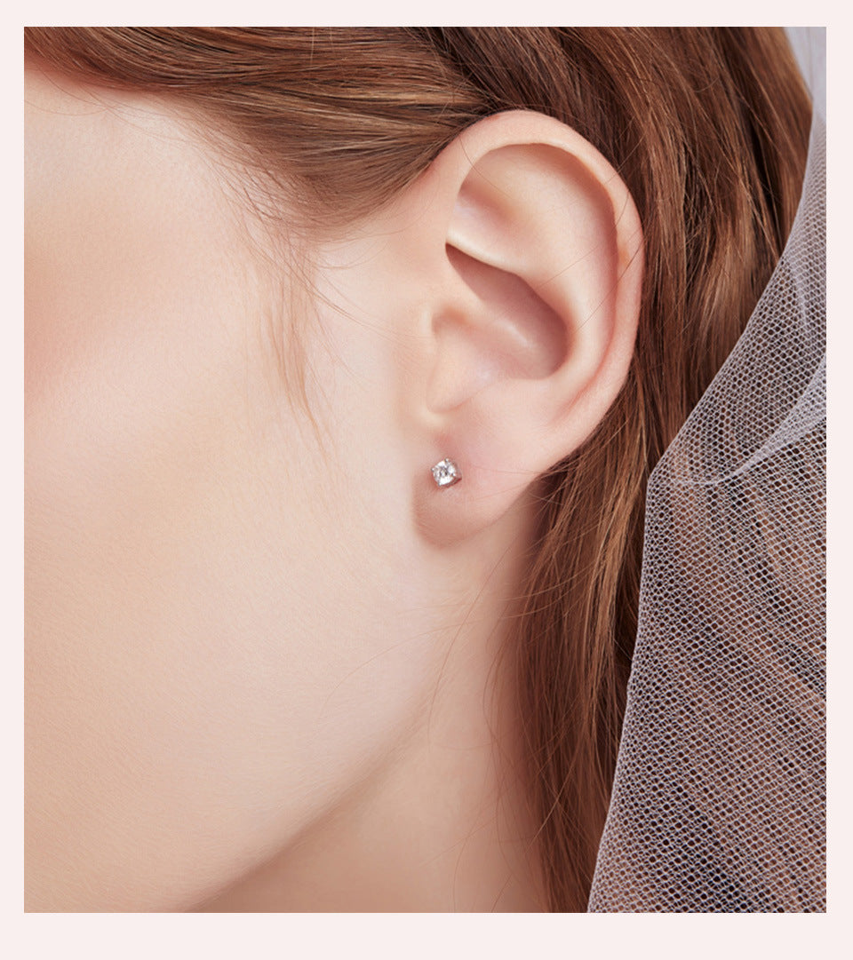 Shiny Geometric Sterling Silver Gra Inlay Moissanite Ear Studs