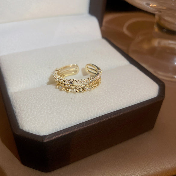 Korean temperament diamond zircon geometric opening ring light luxury niche fashion index finger ring Internet celebrity versatile jewelry women