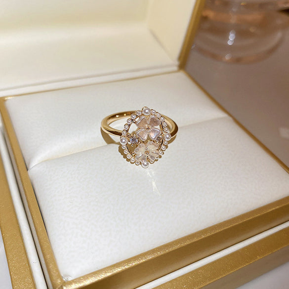 Korean temperament diamond zircon geometric opening ring light luxury niche fashion index finger ring Internet celebrity versatile jewelry women