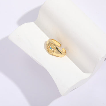 European and American Cross-border Demon Eye Open Ring Simple Dripping Copper Plated 14k Real Gold Versatile Retro Ring Female