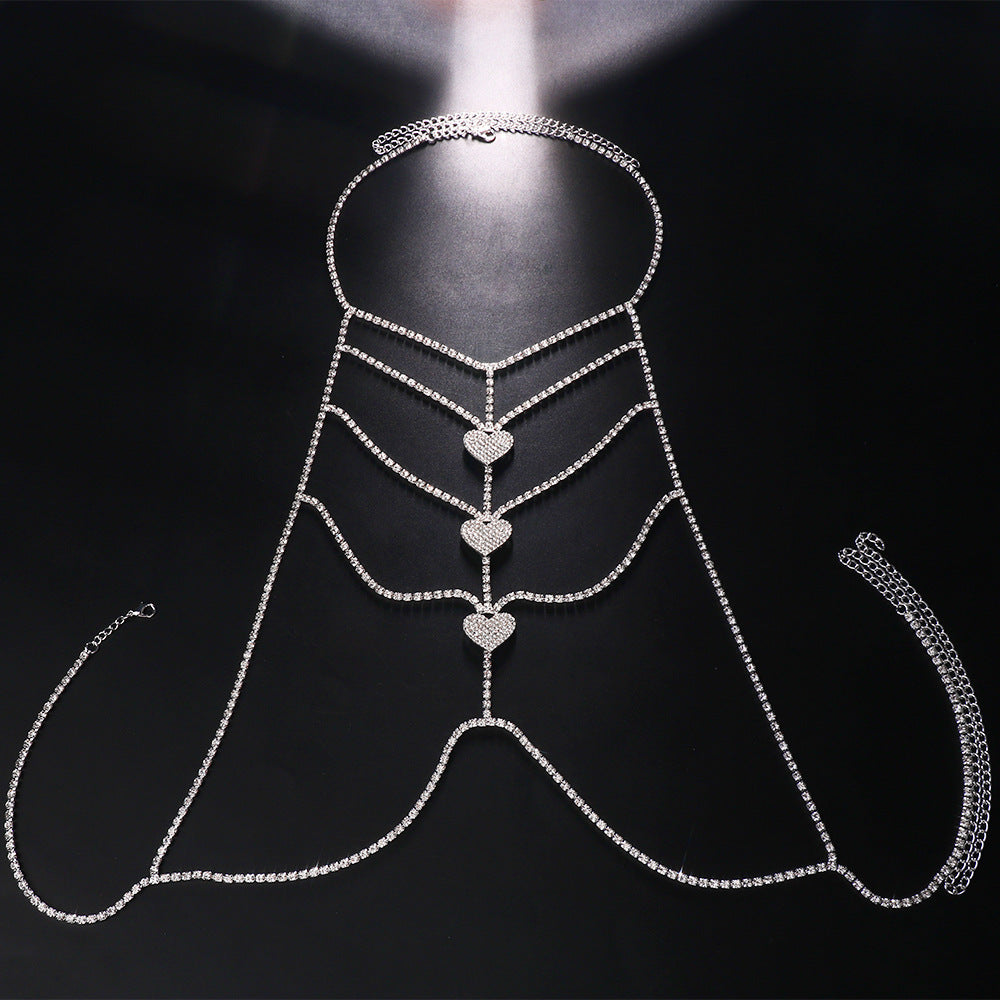 Simple Style Heart Shape Rhinestone Inlay Zircon Women's Body Chain