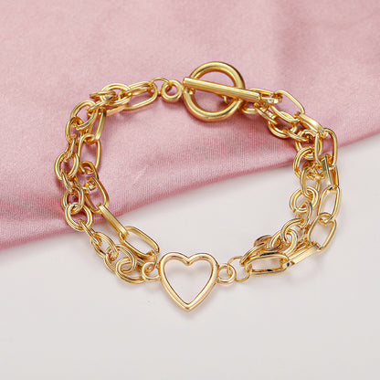 Retro Chain Peach Heart Creative Alloy Double Layer Anklet