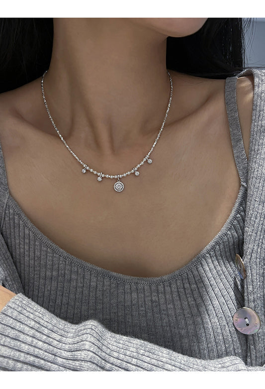 Retro Round Imitation Pearl Sterling Silver Inlay Zircon Necklace