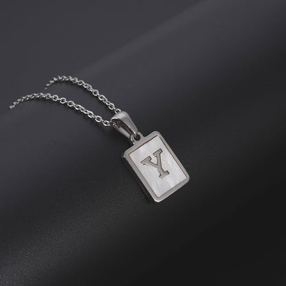 European and American simple stainless steel shell letter necklace women's cross-border titanium steel square capital letter pendant women's jewelry
