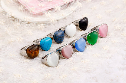 Heart-shaped Jewelry Vintage Rings Stainless Steel Multicolor Stone Turquoise Ring Wholesale