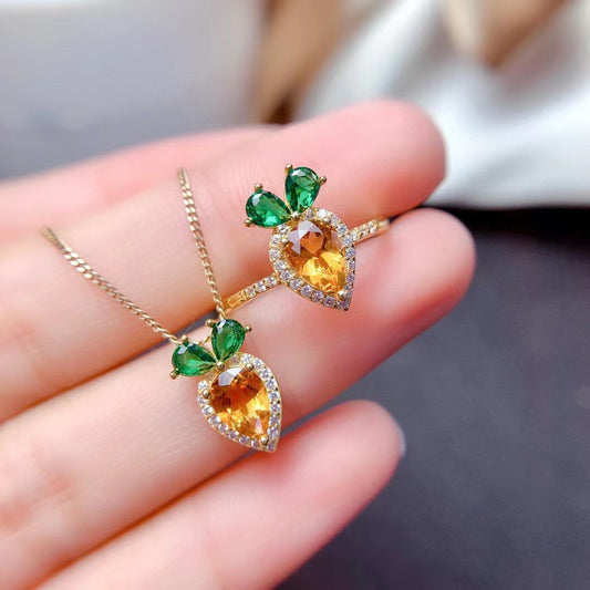 Fashion Carrot Copper Inlay Artificial Diamond Rings Necklace