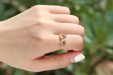 Fashion Micro-inlaid Stars Peach Heart-shaped Opening Adjustable Ring