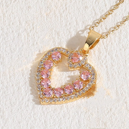 Cross-border hot-selling love hollow zircon pendant Light luxury style heart-shaped simple fashion copper-plated 14K real gold necklace women