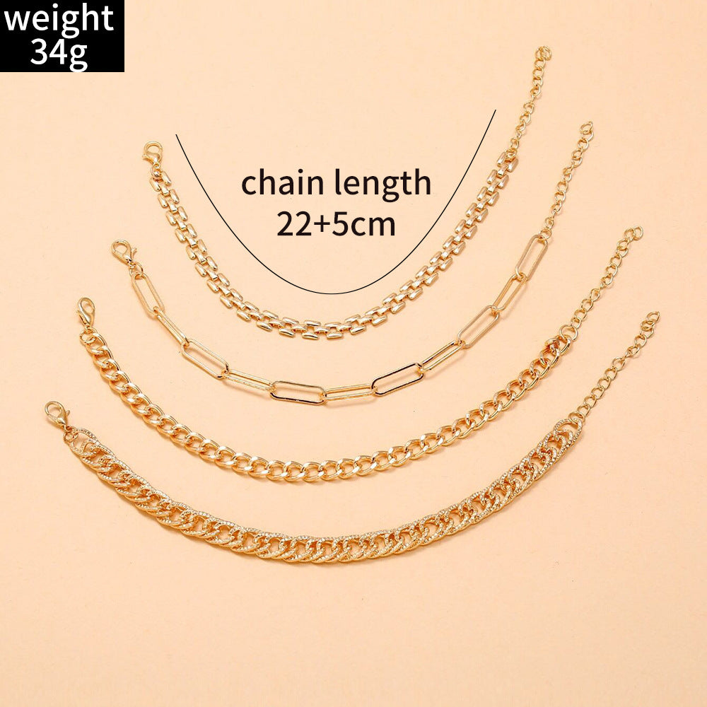 Fashion Metal Geometric Simple Combination Chain Anklet Personality Foot Decoration Four-piece Set