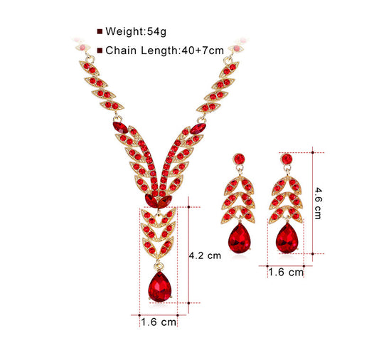 1 Set Elegant Leaf Water Droplets Alloy Glass Inlay Rhinestones Women's Earrings Necklace