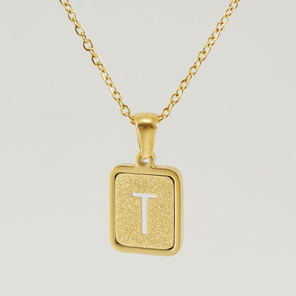 Summer European and American titanium steel hollow 26 English letter pendant 18K stainless steel gold sand letter clavicle chain necklace women