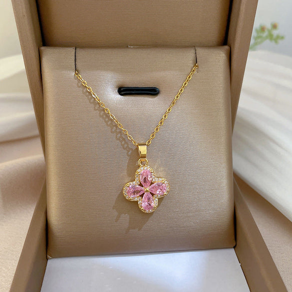 Minimalist Geometric Titanium Steel Diamond Inlay Necklaces