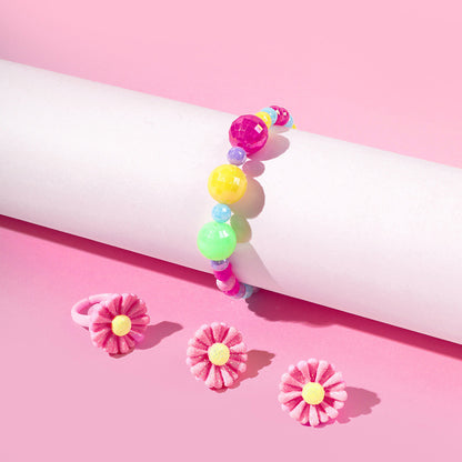 Cartoon Style Flower Plastic Beaded Rings Bracelets Earrings