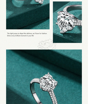 Fashion Heart Shape Silver Plating Inlay Zircon Rings 1 Piece