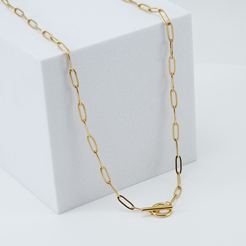 Fashionable and versatile stainless steel OT snapback needle finished chain, 18K European and American necklace, clavicle chain, jewelry chain