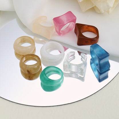 European and American cross-border hot selling creative retro color resin ring geometric transparent cold wind color one-size-fits-all ring