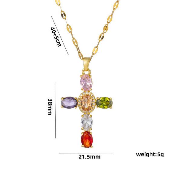 Moderate Luxury Cross Geometric Titanium Steel 18K Gold Plated Necklaces