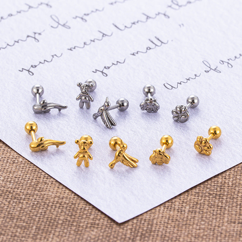1 Piece Fashion Bear Bee Plating Stainless Steel Ear Studs