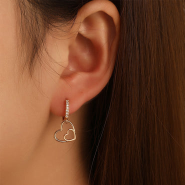Korean Simple Copper Inlaid Zircon Heart Earrings