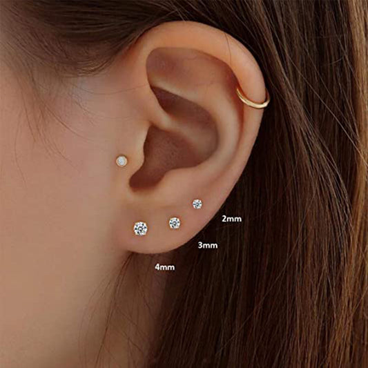 Fashion Round Silver Plating Inlay Zircon Ear Studs 3 Pieces