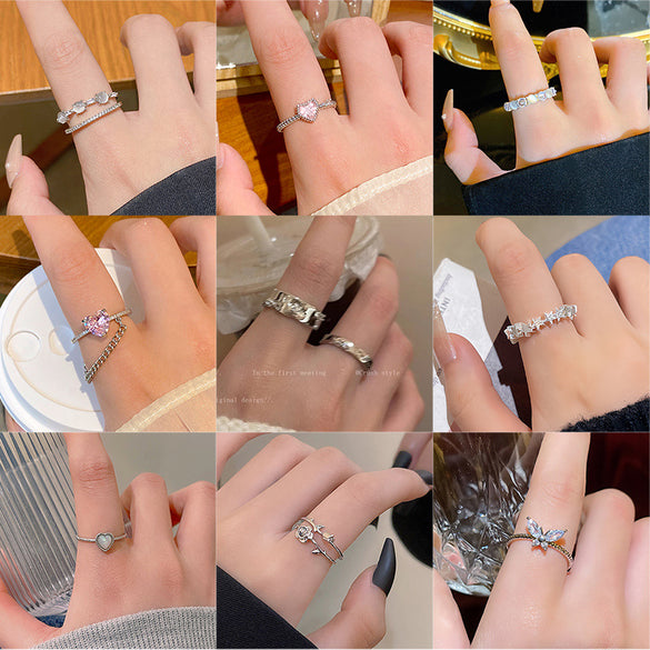 ins style silver zircon ring women's light luxury niche high-end sense open ring ring versatile temperament jewelry wholesale