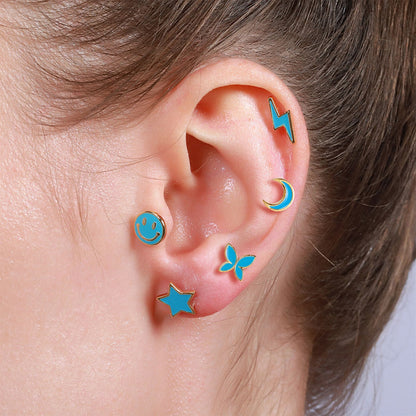 Classic Love Star Moon Earrings Screw Piercing Screw Ball Ear Studs
