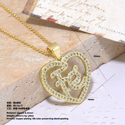 Copper Simple Style Classic Style Heart Shape Inlay Zircon Pendant Necklace