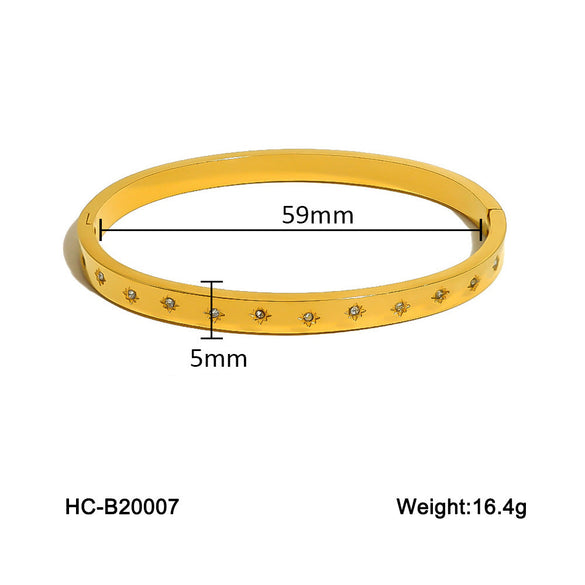 IG Style Ellipse Circle Round Stainless Steel Diamond Inlay Bangles
