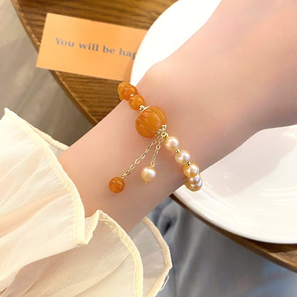 Wholesale Chinoiserie Retro Pumpkin Freshwater Pearl Jade Bracelets