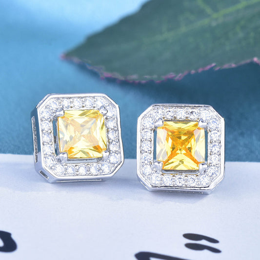 Simple Diamond Geometric Inlaid Semi-precious Stone Copper Earrings Wholwsale