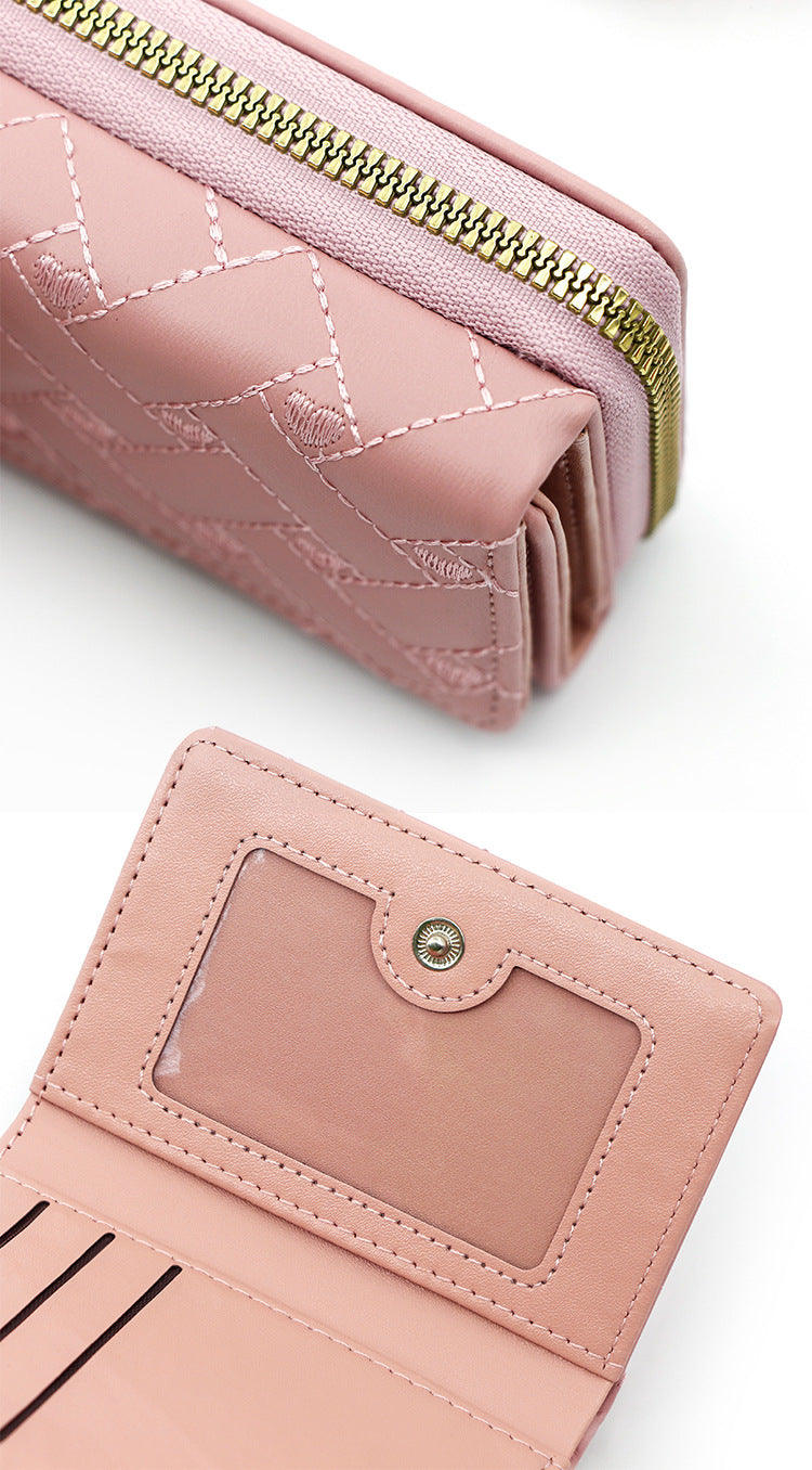 Women's Heart Shape Pu Leather Embroidery Zipper Wallets
