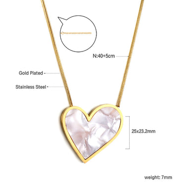 Sweet Heart Shape Stainless Steel Titanium Steel Plating Inlay Shell Necklace