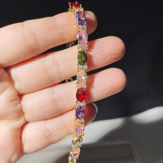 Best Seller In Europe And America Copper Plating 18k Gold Inlaid Colorful Large Zircon Light Luxury High-end Fashion Simple Temperamental Bracelet Women