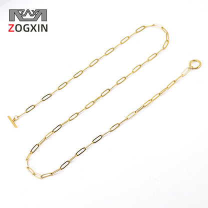 Fashionable and versatile stainless steel OT snapback needle finished chain, 18K European and American necklace, clavicle chain, jewelry chain