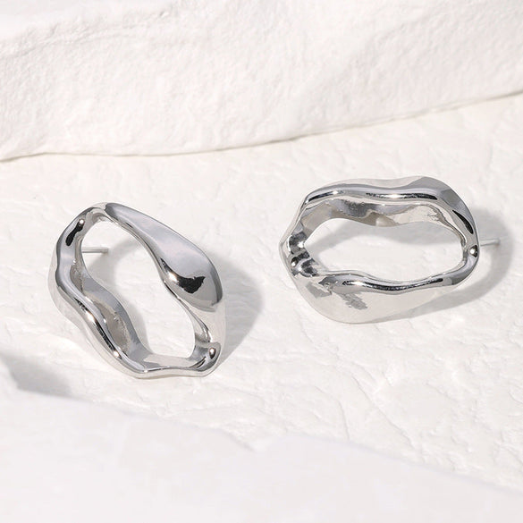 Minimalist Asymmetrical Irregular Stainless Steel Electroplating Stud Earrings