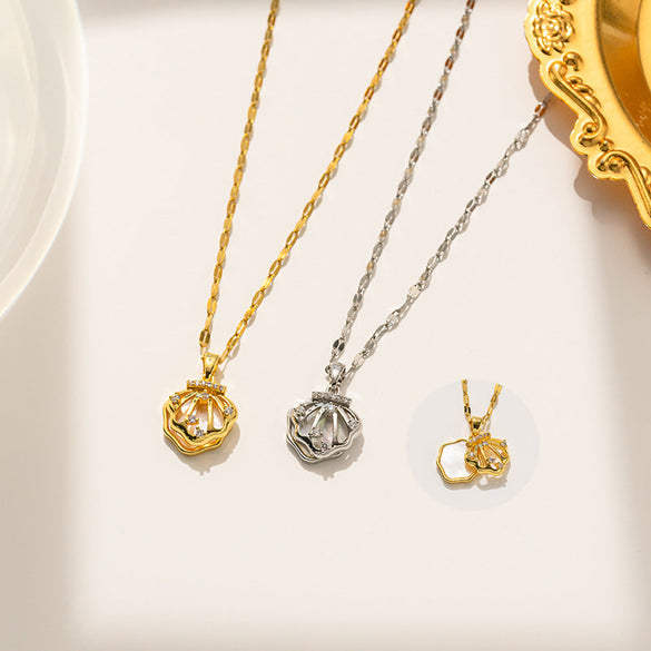 Korean Pentagram Geometric Titanium Steel 18K Gold Plated Necklaces