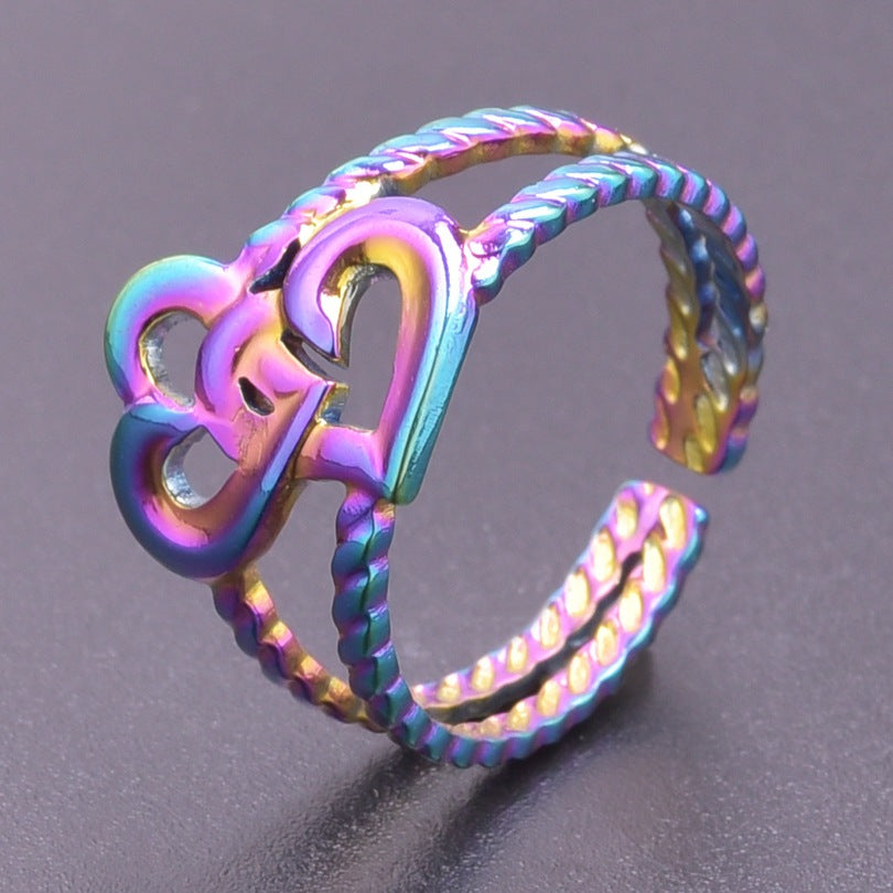 Wholesale Romantic Heart Shape Titanium Steel Open Ring