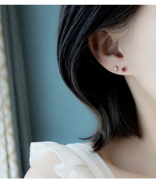 Simple Style Star Silver Plating Inlay Zircon Ear Studs 1 Pair