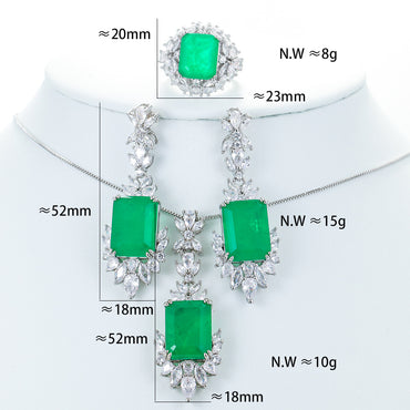 Elegant Square Copper Inlay Zircon Women's Rings Earrings Necklace