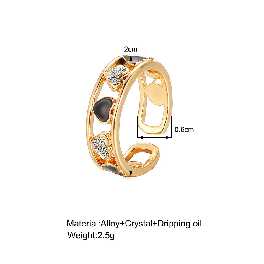 Fashion Heart Shape Alloy Inlay Rhinestones Women's Open Ring