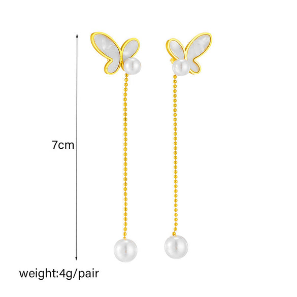 Korean Butterfly Bowknot Titanium Steel Electroplating Stud Earrings