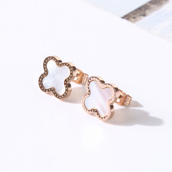 Flower Titanium Steel 18K Gold Plated Stud Earrings