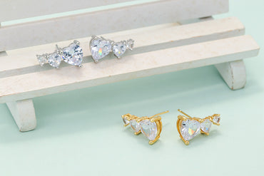 Fashion Geometric Heart Shaped Copper Inlaid Zircon Small Earrings Wholesale